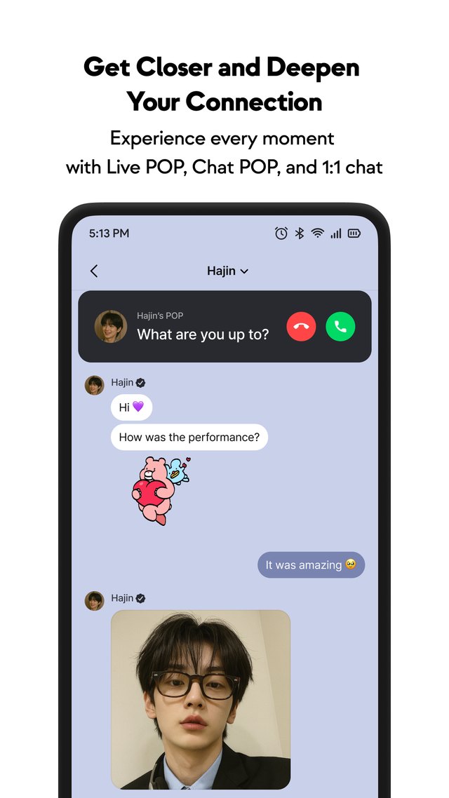 b.stage 的 POP 聊天界面：顶部是进行中的 POP 房间，下方是 TALK 消息